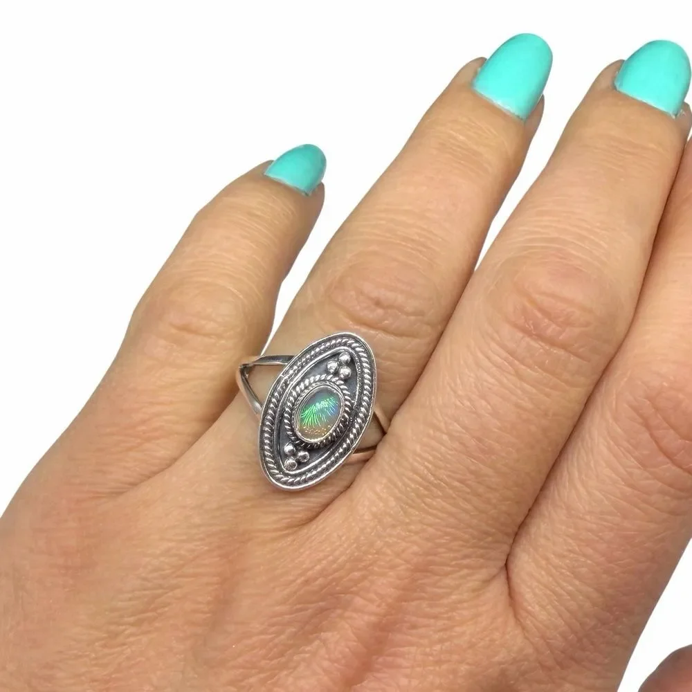 Ethiopian Fire Opal Ring Size 8 Solid 925 Sterling Silver